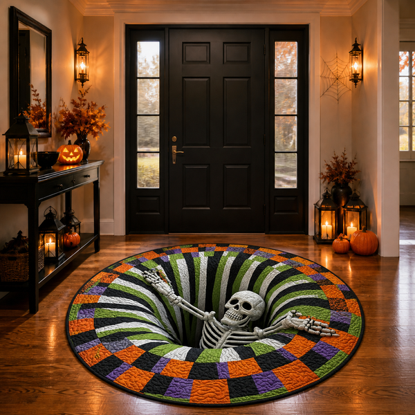 Skeleton design floor mat in an entryway