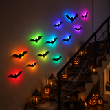 A flock of BatGlow bats lighting a stairwell in rainbow colours